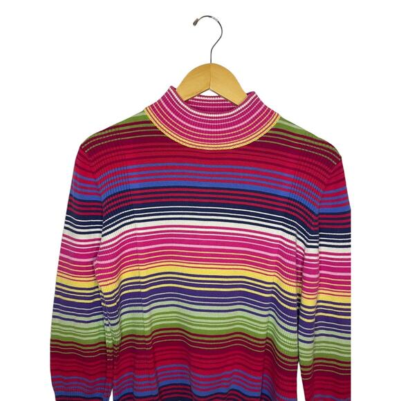 Striped Mockneck Turtleneck Medium 100% Cotton Ribbed Westbound Colorful 90s - Picture 2 of 4